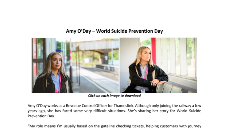 Amy O'Day - World Suicide Prevention Day