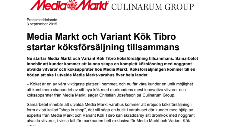 Media Markt och Variant Kök Tibro startar köksförsäljning tillsammans  