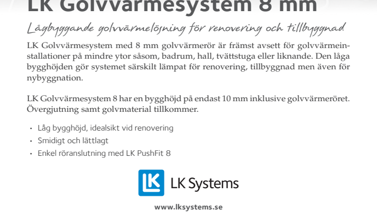 Lågbyggande golvvärmesystem