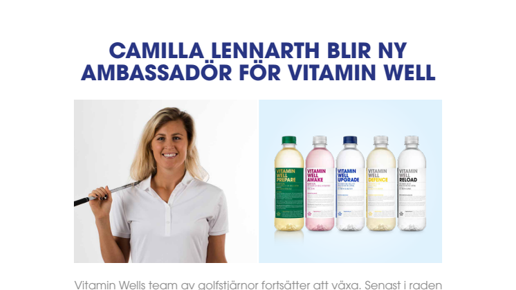 Camilla Lennarth blir ny ambassadör för Vitamin Well