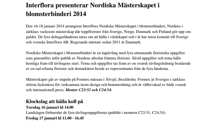 Interflora presenterar Nordiska Mästerskapet i blomsterbinderi 2014