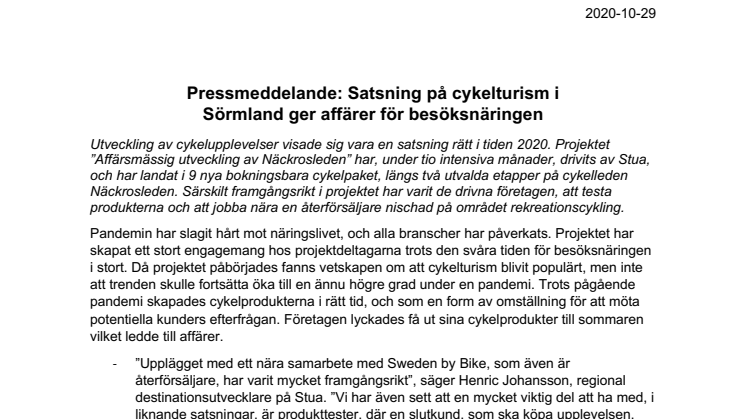 Satsning på cykelturism i  Sörmland ger affärer för besöksnäringen