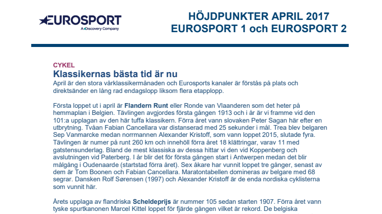Eurosports höjdpunkter i april - dokument