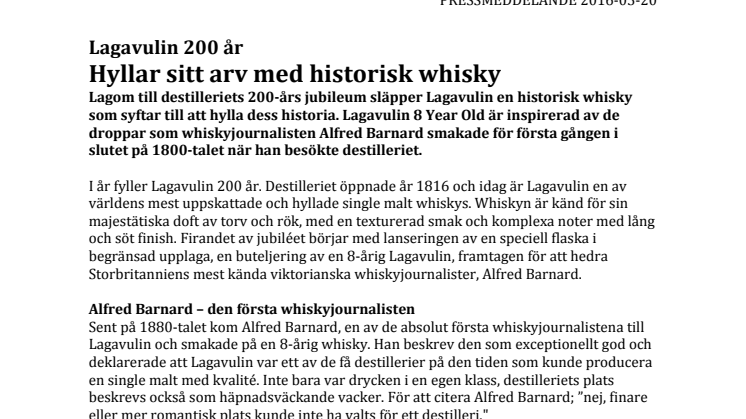 Lagavulin 200 år - Hyllar sitt arv med historisk whisky