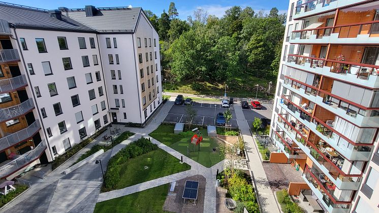 Innegården i HSBs nya område i Berga park sett från brf Ridderstad.