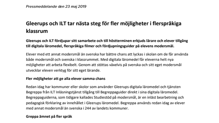 Gleerups och ILT tar nästa steg för fler möjligheter i flerspråkiga klassrum