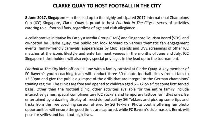 CLARKE QUAY TO HOST FOOTBALL IN THE CITY