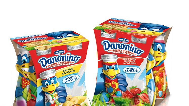 Barnens favorit i nya kläder! - Roliga maskoten Dino pryder Danonino drickyoghurt