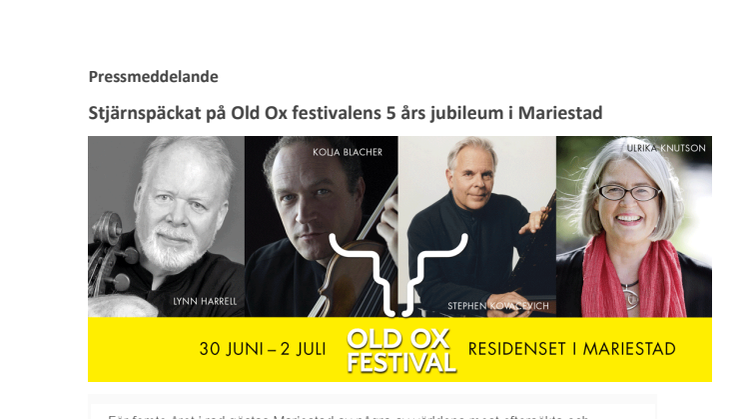 Stjärnspäckat på Old Ox festivalens  5 års jubileum i Mariestad