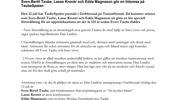 Sven-Bertil Taube, Lasse Kronér och Edda Magnason gör en tidsresa på TaubeSpelen