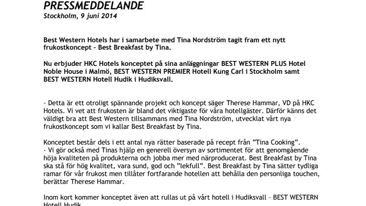 HKC Hotels lanserar Best Breakfast by Tina Nordström