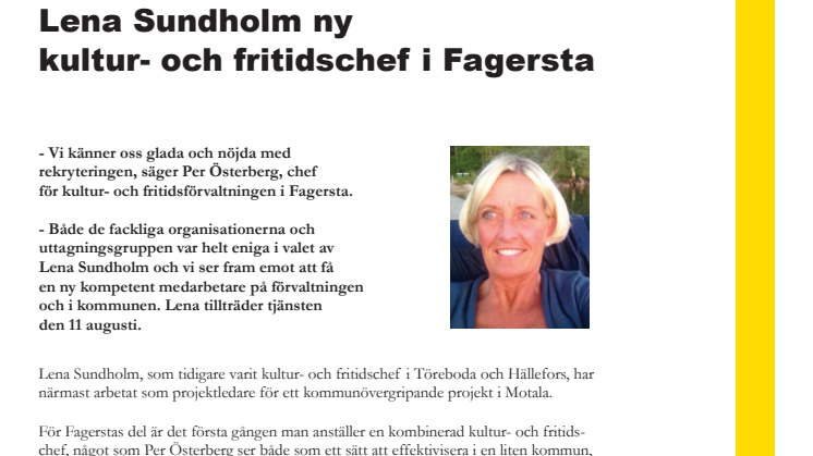 Lena Sundholm ny  kultur- och fritidschef i Fagersta 