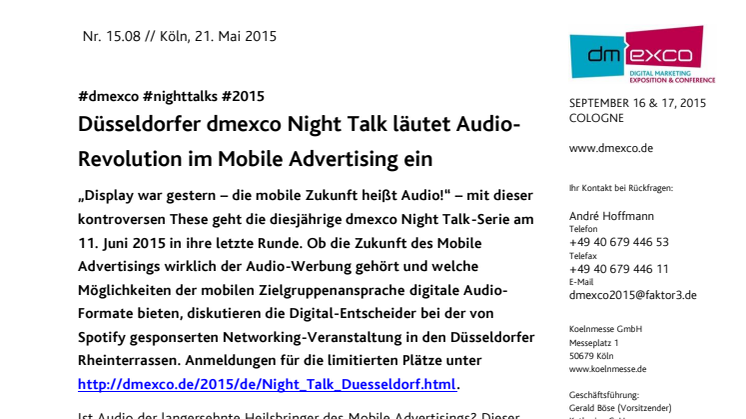 Düsseldorfer dmexco Night Talk läutet Audio-Revolution im Mobile Advertising ein