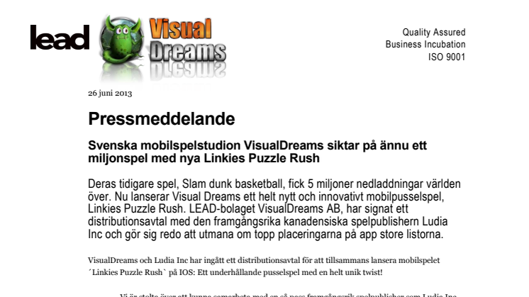 Svenska mobilspelstudion VisualDreams siktar på ännu ett miljonspel med nya Linkies Puzzle Rush
