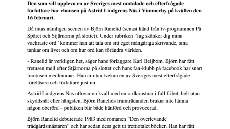 Björn Ranelid till Vimmerby!