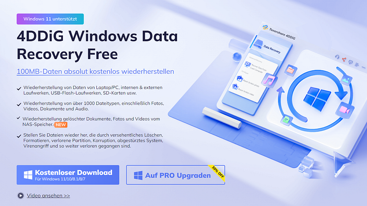 Tenorshare 4DDiG startet kostenlose Datenwiederherstellung – Hol dir 100 MB kostenlos!