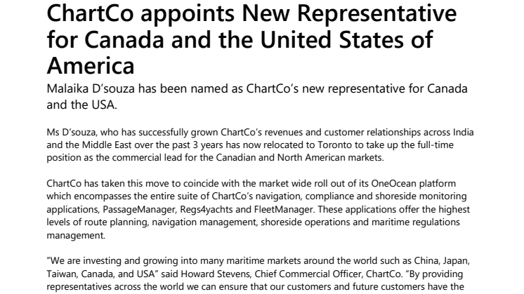 ChartCo appoints New Representative for the Americas Region