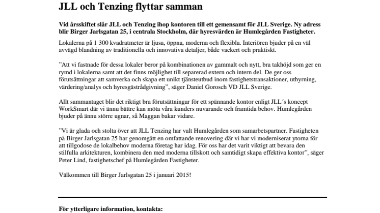 JLL och Tenzing flyttar samman