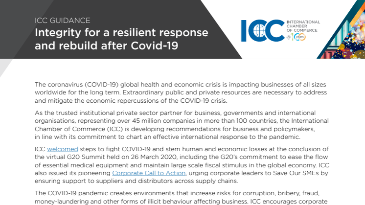 ICC Guidance: Integrity for a resilient response and rebuild after Covid-19