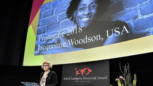 Boel Westin at the announcement of the 2018 laureate, Jacqueline Woodson. Photo: TT