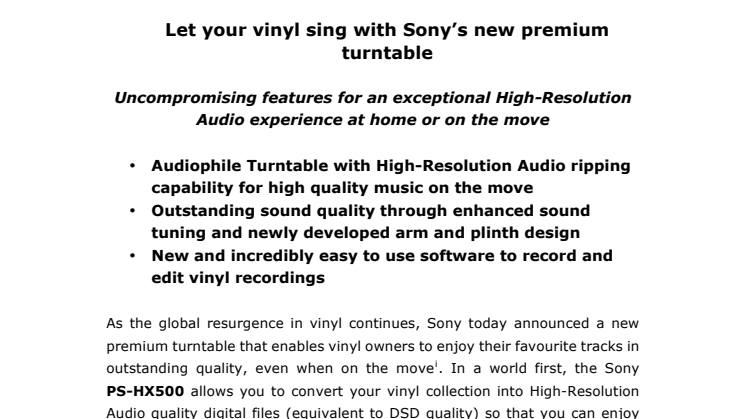 Anna vinyylien soida Sonyn uudella korkeatasoisella levysoittimella