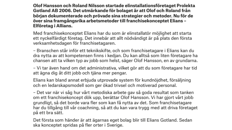 Nu startar Elians – Sveriges första franchise för elbranschen