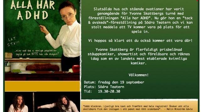 Yvonne Skattberg  - Alla har ADHD - Extra föreställning med Tv inspelning