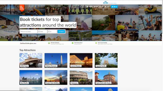 KLM inleder samarbete med GetYourGuide