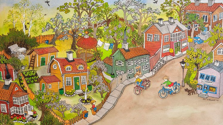 Illustration ur Visst kan Lotta cykla, Göteborgs konstmuseum © Design Ilon Wikland AB. TM och © The Astrid Lindgren Company.