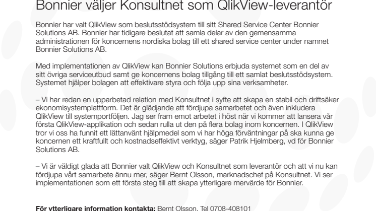 Bonnier väljer Konsultnet som QlikView leverantör