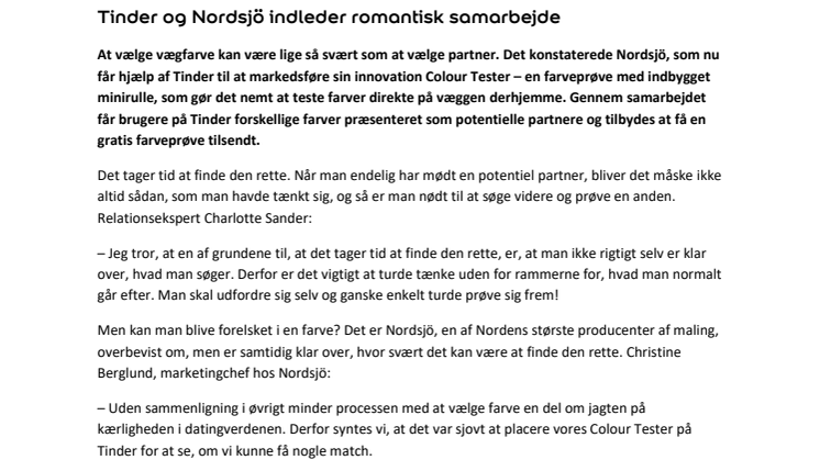 Tinder og Nordsjö indleder romantisk samarbejde