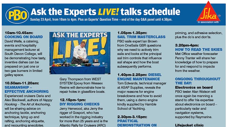 High res image - Sika - Practical Boat Owner’s ‘Ask the Experts Live’ 2017 Talk Schedule 