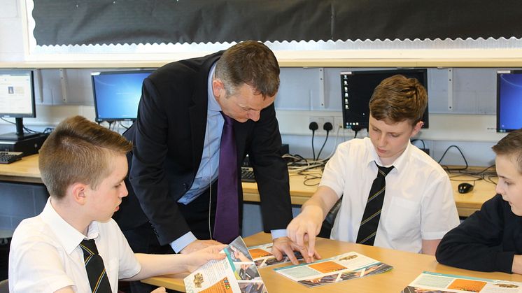 CSEF Schools Liaison Officer Michael Fitzgerald with S3 pupils at Springburn Academy in North Glasgow