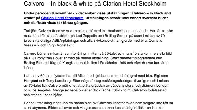 Calvero – In black & white på Clarion Hotel Stockholm