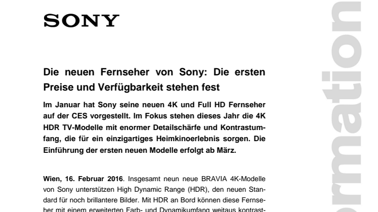 Die neuen Fernseher von Sony: Die ersten Preise und Verfügbarkeit stehen fest