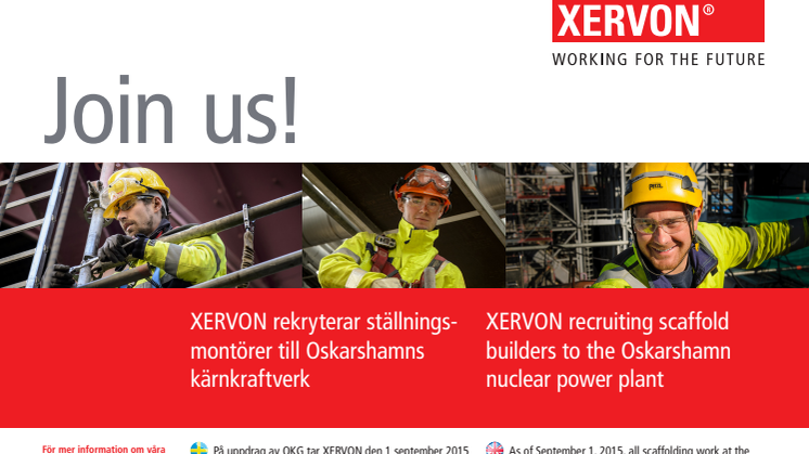 Job opportunities: XERVON recruiting scaffold builders to Oskarshamn, Sweden