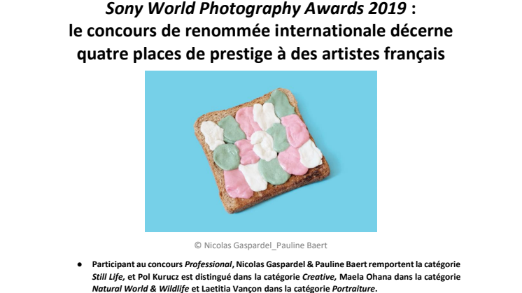 Sony World Photography Awards 2019 :  le concours de renommée internationale décerne quatre places de prestige à des artistes français