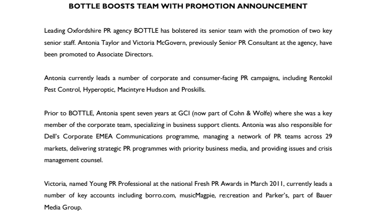 BOTTLE Boost Team with Promotion Announcement 