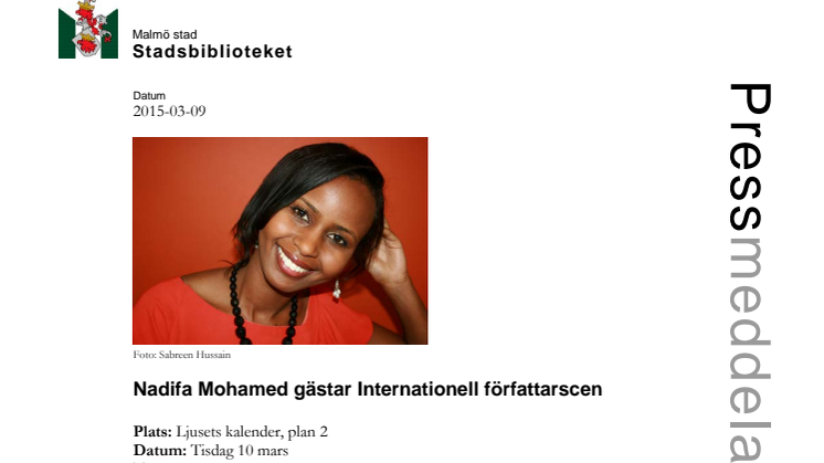 ​Nadifa Mohamed gästar Internationell författarscen 