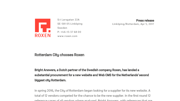 Rotterdam City chooses Roxen