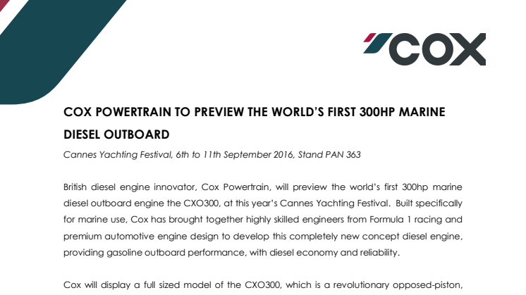 Cox Powertrain: Preview of the World’s First 300HP Marine Diesel Outboard at Cannes Yachting Festival
