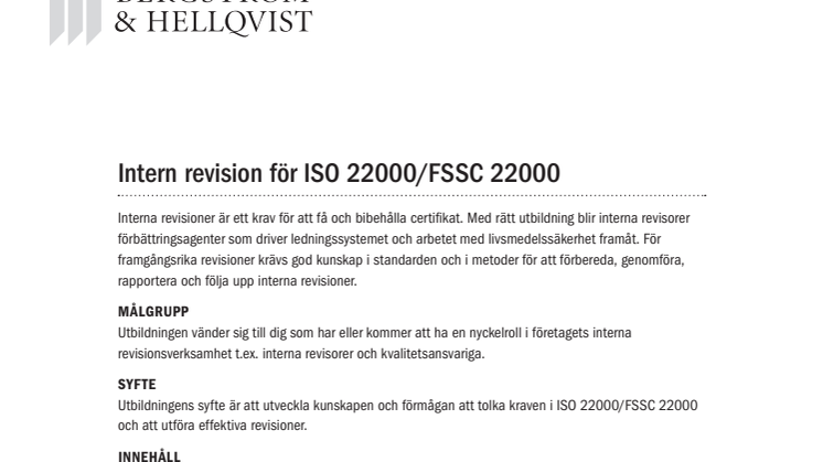 Intern revision för ISO 22000/FSSC 22000