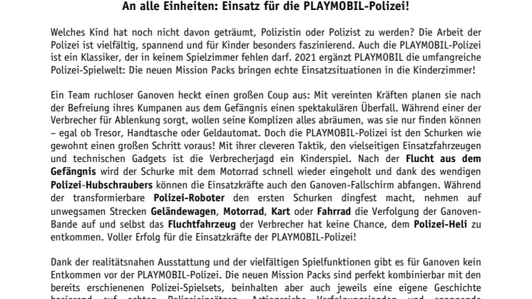 An alle Einheiten: Einsatz für die PLAYMOBIL-Polizei!