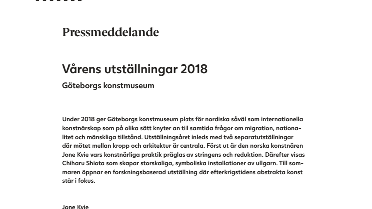 Vårens utställningar 2018 på Göteborgs konstmuseum