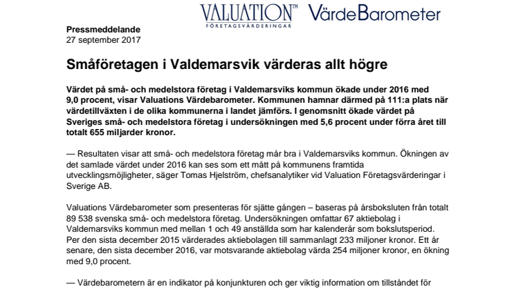Värdebarometern 2017 Valdemarsviks kommun