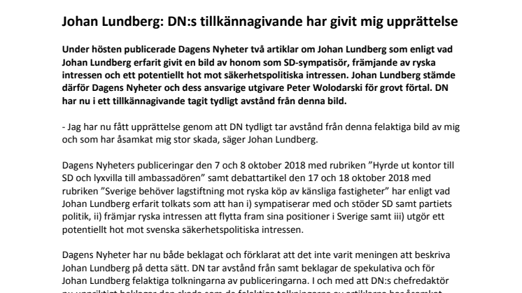 Johan Lundberg: DN:s tillkännagivande har givit mig upprättelse