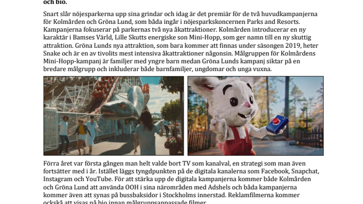 Sagodjur driver årets kampanjer för Gröna Lund och Kolmården