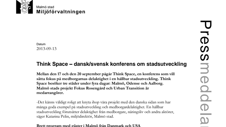 Think Space – dansk/svensk konferens om stadsutveckling