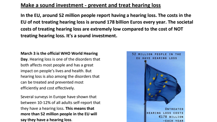 Internationella hörseldagen 3 mars: Gör en god investering - förebygg och behandla hörselnedsättning