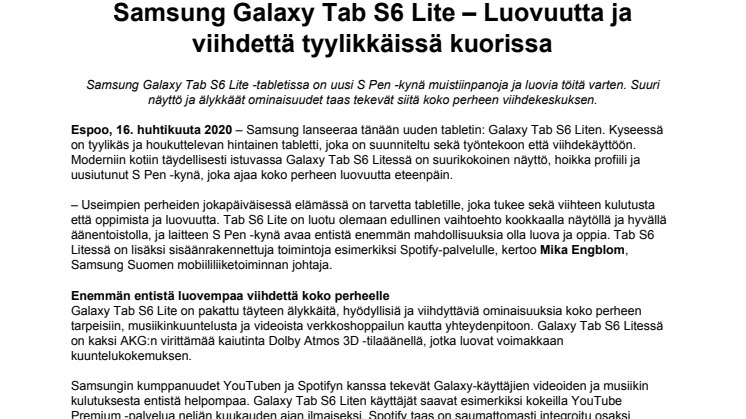 Samsung Galaxy Tab S6 Lite – Luovuutta ja viihdettä tyylikkäissä kuorissa